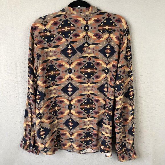 Ryan Michael Shirt Mens 2XL Multicolor Silk Pearl Snap Southwestern Long Sleeve - Picture 2 of 16
